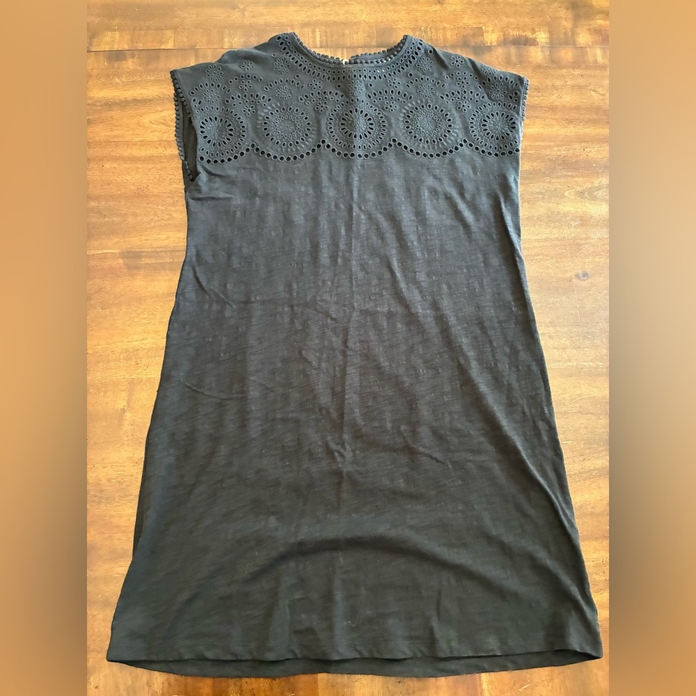 Boden Cutwork Jersey T-Shirt Dress Women’s 8 Mini Black Eyelet Sleeveless